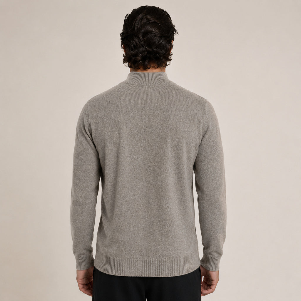 Textured Zip Wool Cardigan – Taupe