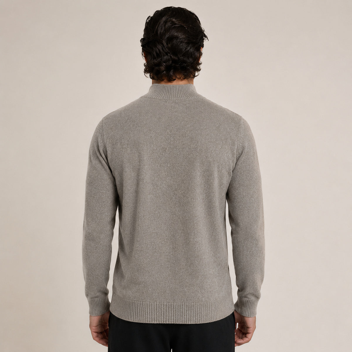 Textured Zip Wool Cardigan – Taupe