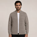 Textured Zip Wool Cardigan – Taupe