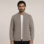 Textured Zip Wool Cardigan – Taupe