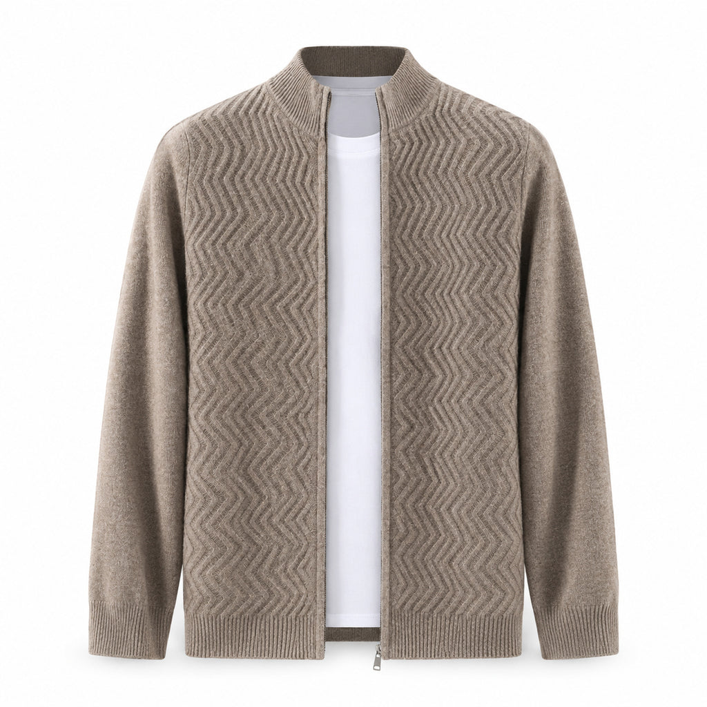 Textured Zip Wool Cardigan – Taupe