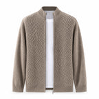 Textured Zip Wool Cardigan – Taupe