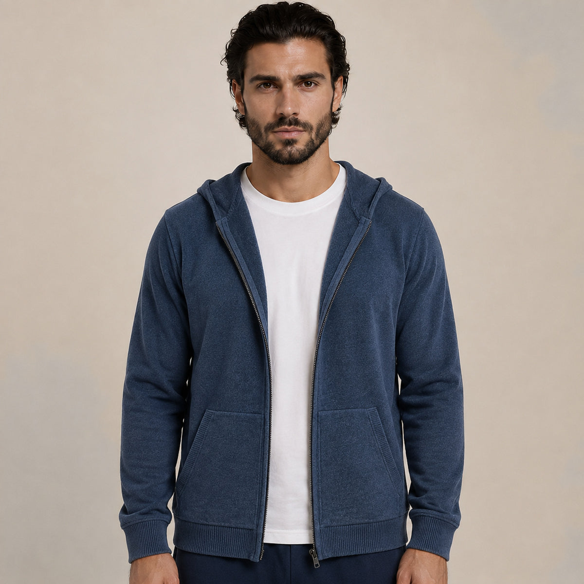Hooded Wool Blazer Cardigan – Blue