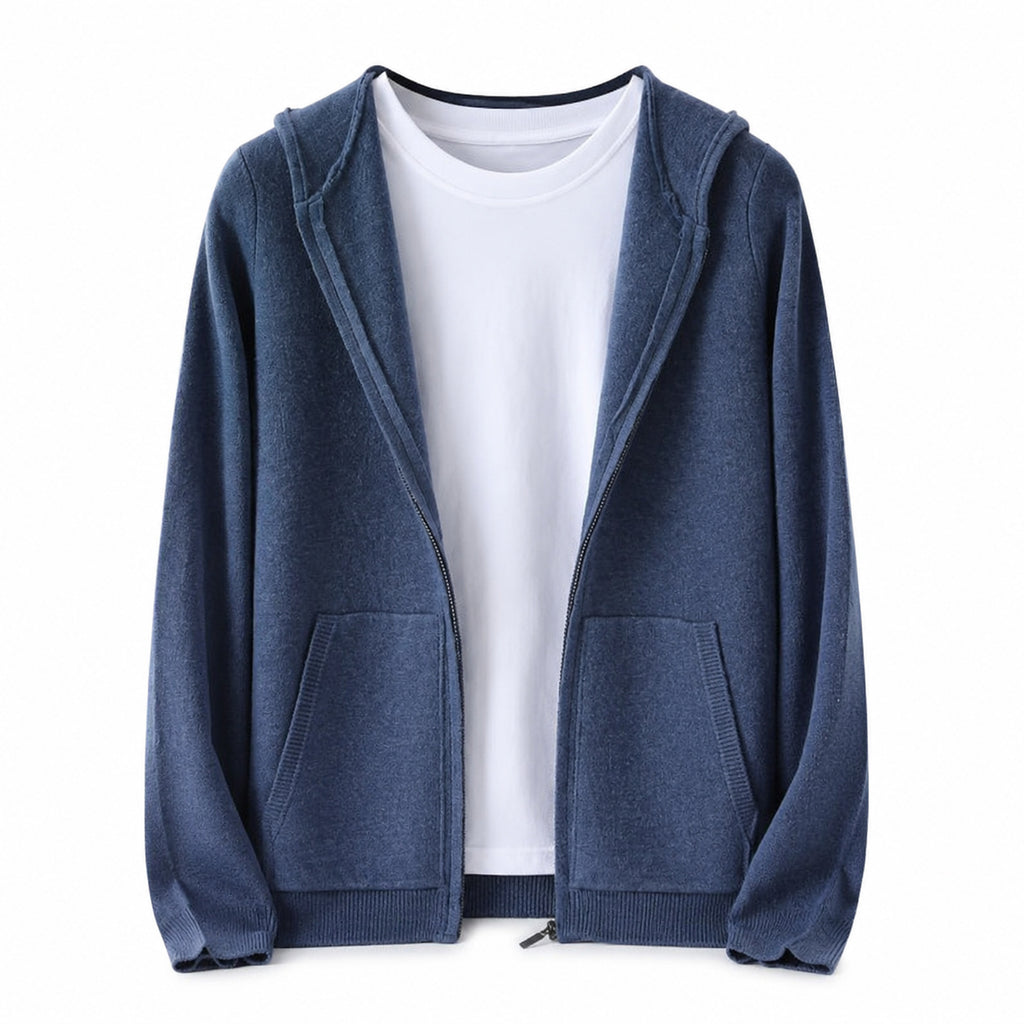 Hooded Wool Blazer Cardigan – Blue