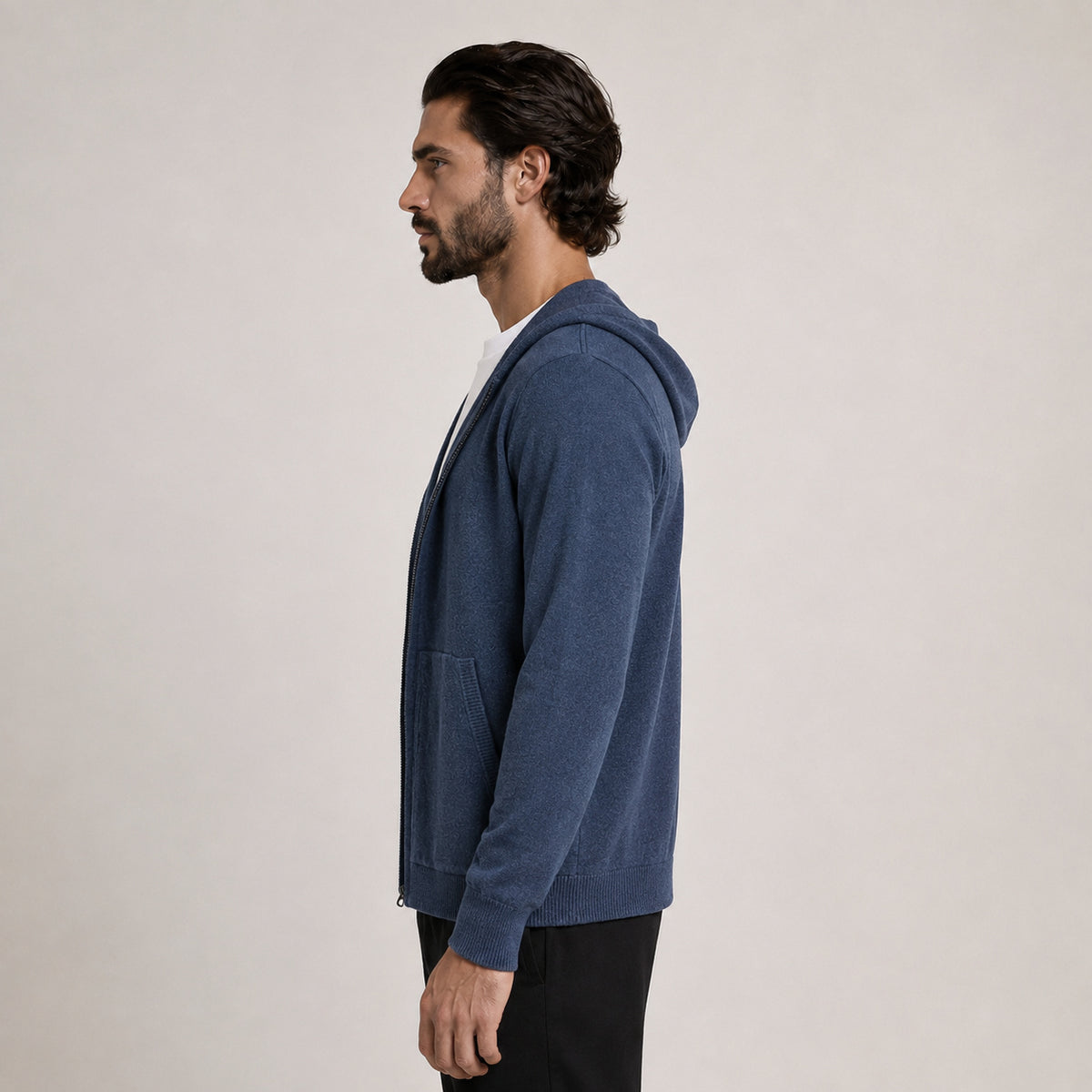 Hooded Wool Blazer Cardigan – Blue