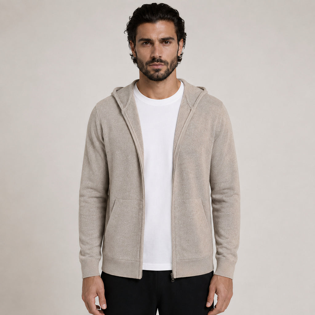 Hooded Wool Blazer Cardigan – Taupe