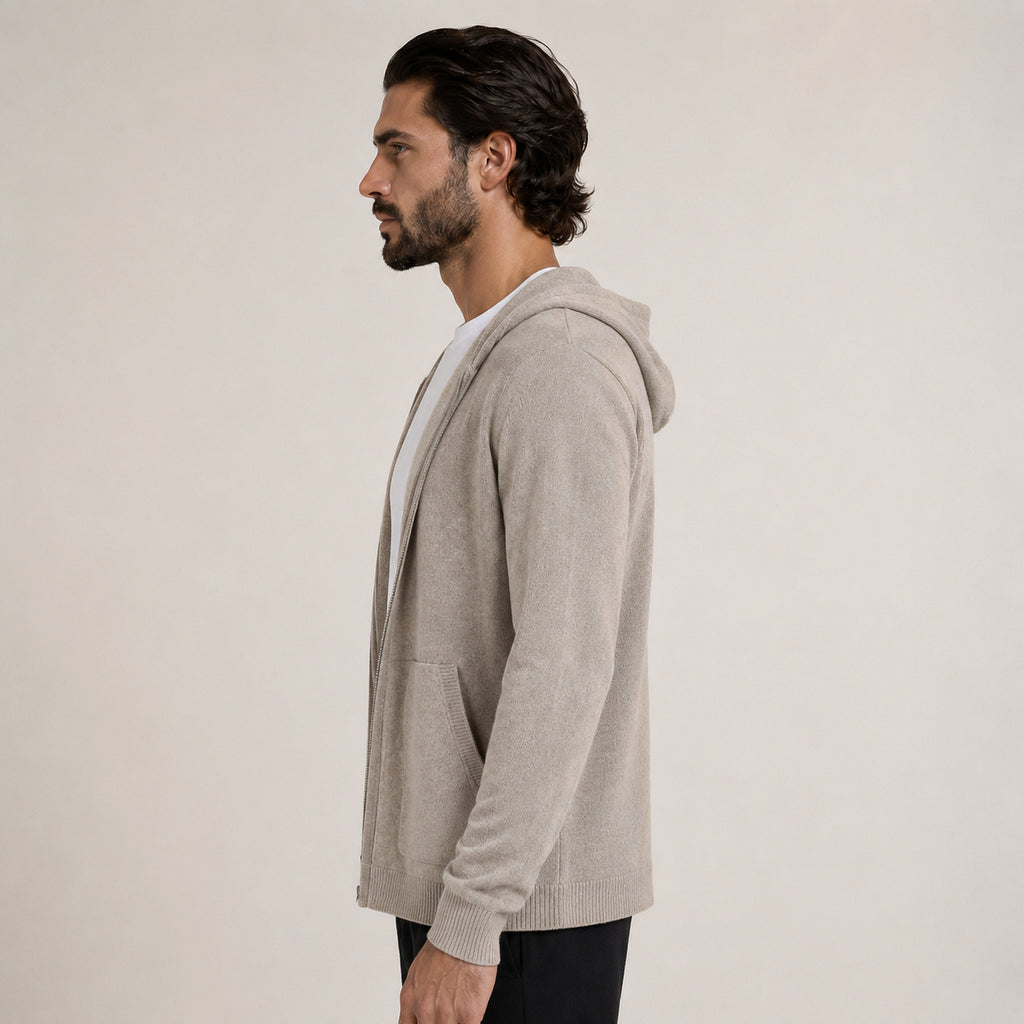 Hooded Wool Blazer Cardigan – Taupe