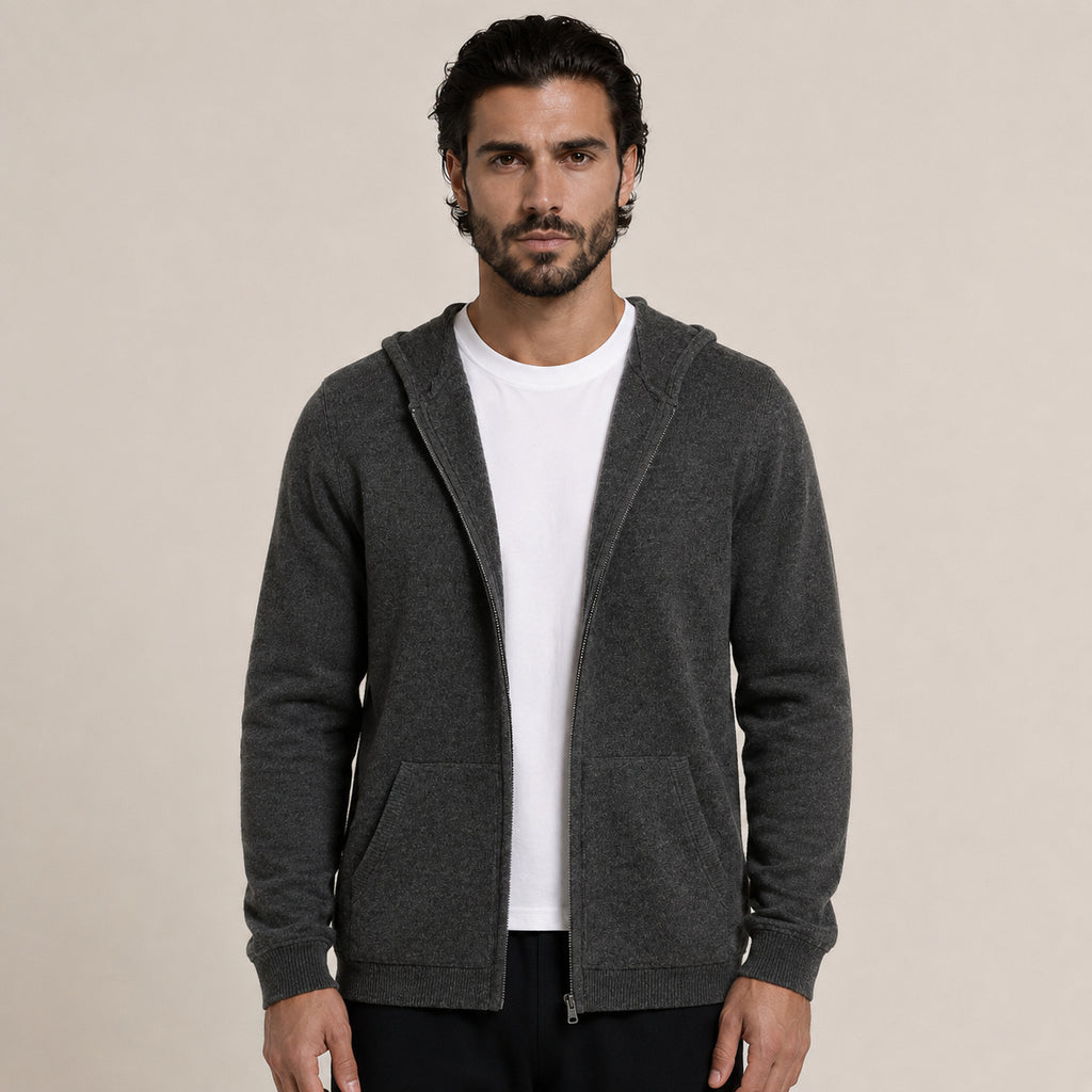 Hooded Wool Blazer Cardigan – Charcoal