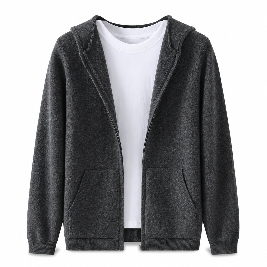 Hooded Wool Blazer Cardigan – Charcoal