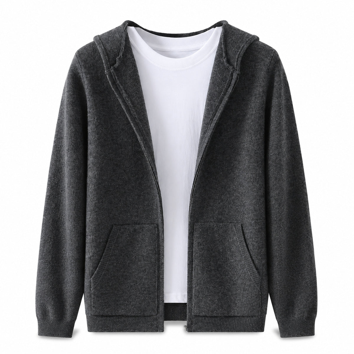 Hooded Wool Blazer Cardigan – Charcoal