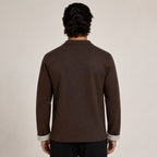 Contrast Frog-Button Wool Cardigan – Brown & Cream
