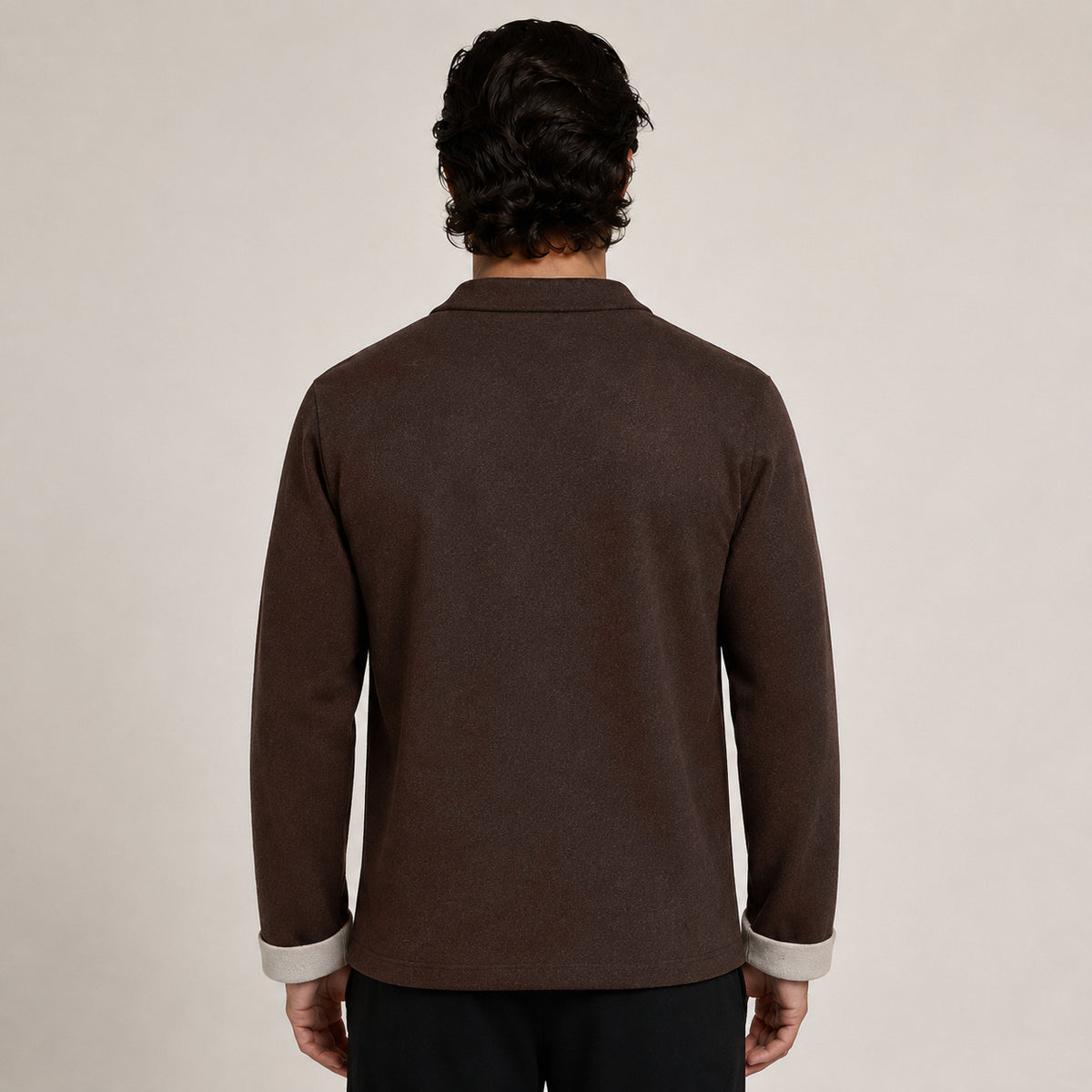 Contrast Frog-Button Wool Cardigan – Brown & Cream