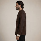 Contrast Frog-Button Wool Cardigan – Brown & Cream