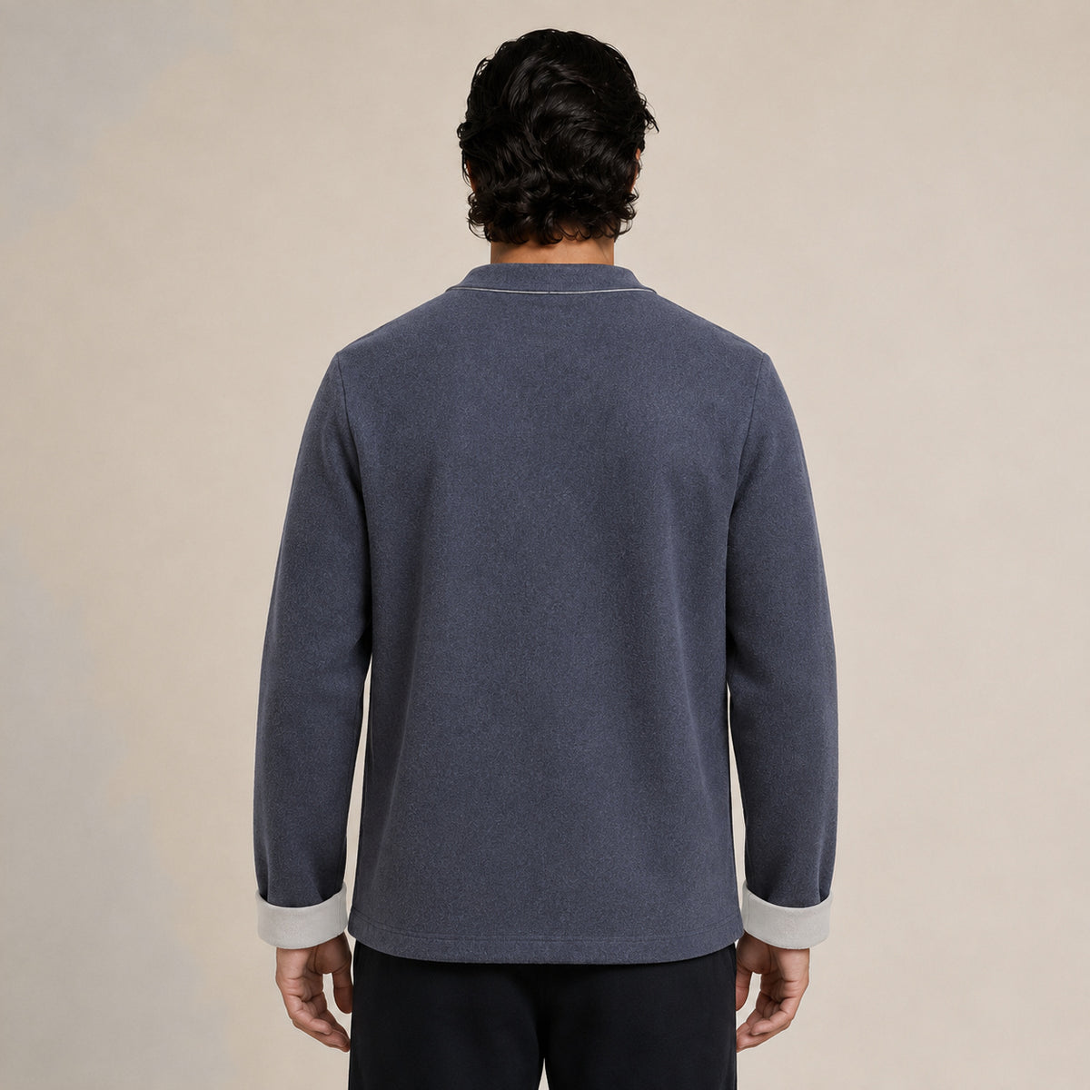 Contrast Frog-Button Wool Cardigan – Charcoal & Cream