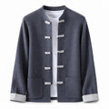 Contrast Frog-Button Wool Cardigan – Charcoal & Cream