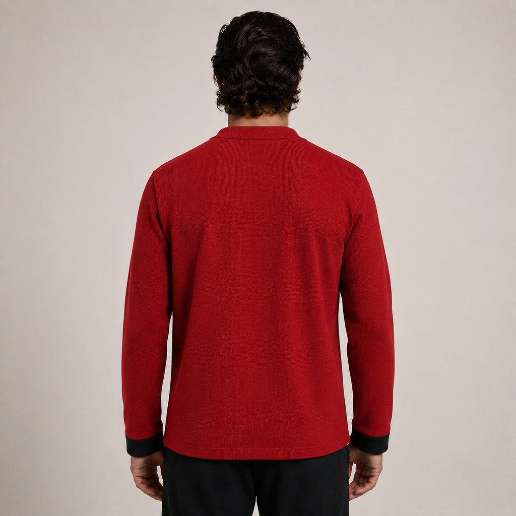 Contrast Frog-Button Wool Cardigan – Red & Black