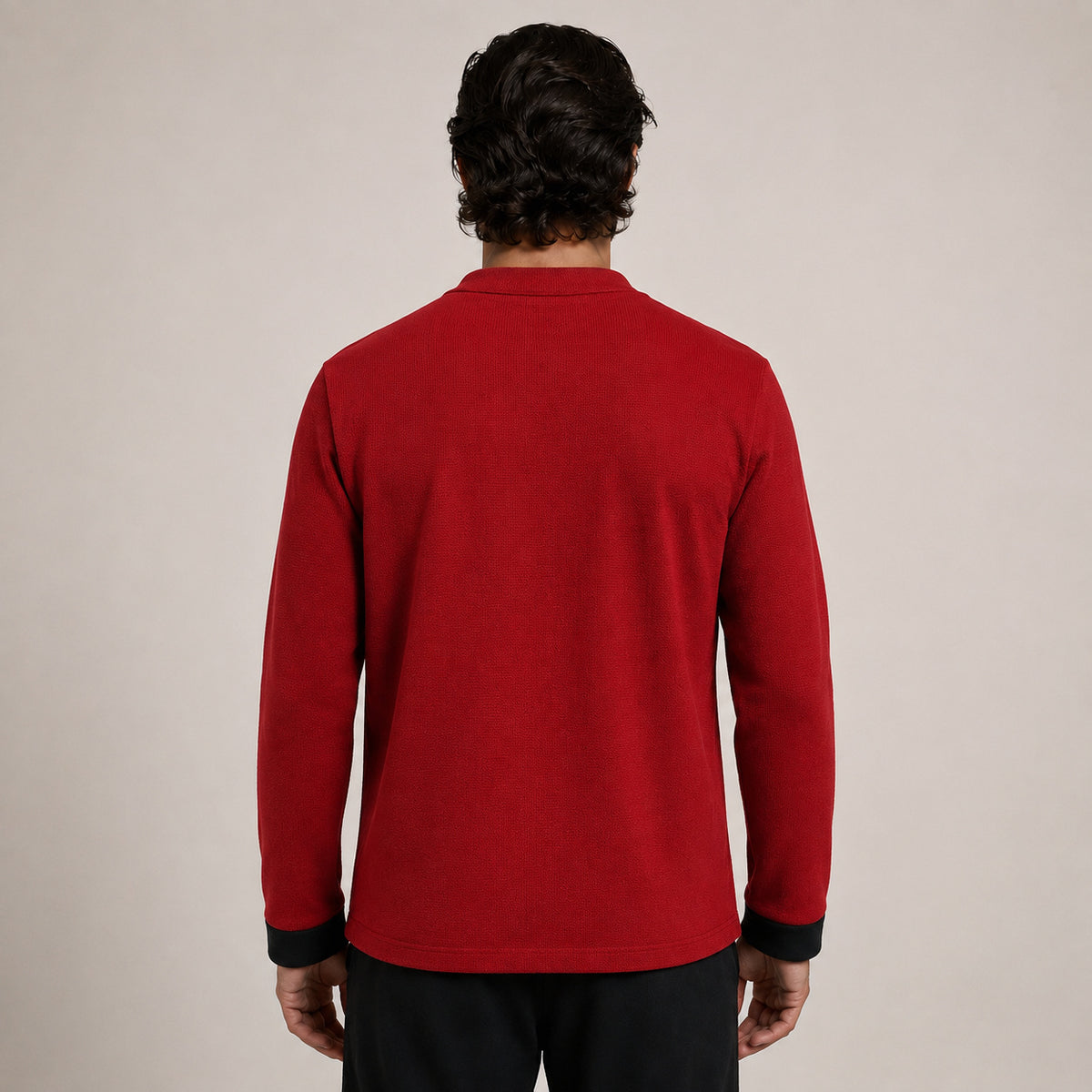 Contrast Frog-Button Wool Cardigan – Red & Black