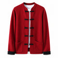 Contrast Frog-Button Wool Cardigan – Red & Black