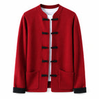 Contrast Frog-Button Wool Cardigan – Red & Black
