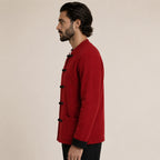Contrast Frog-Button Wool Cardigan – Red & Black