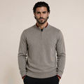 Contrast Quarter-Zip Wool Sweater – Taupe & Red