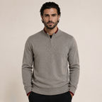 Contrast Quarter-Zip Wool Sweater – Taupe & Red