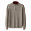 Contrast Quarter-Zip Wool Sweater – Taupe & Red