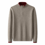 Contrast Quarter-Zip Wool Sweater – Taupe & Red