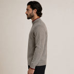 Contrast Quarter-Zip Wool Sweater – Taupe & Red