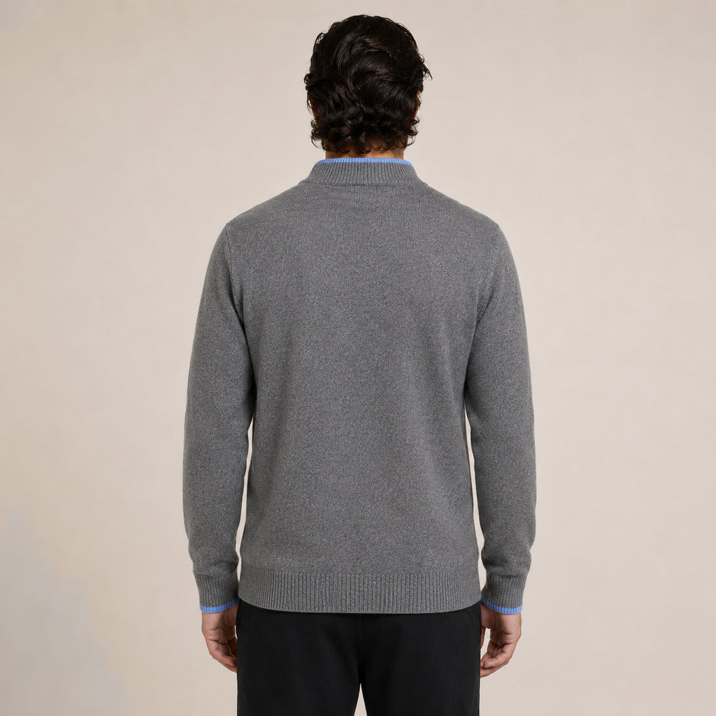 Contrast Quarter-Zip Wool Sweater – Grey & Blue