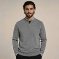 Contrast Quarter-Zip Wool Sweater – Grey & Blue