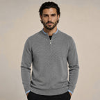 Contrast Quarter-Zip Wool Sweater – Grey & Blue