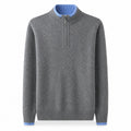 Contrast Quarter-Zip Wool Sweater – Grey & Blue