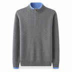 Contrast Quarter-Zip Wool Sweater – Grey & Blue
