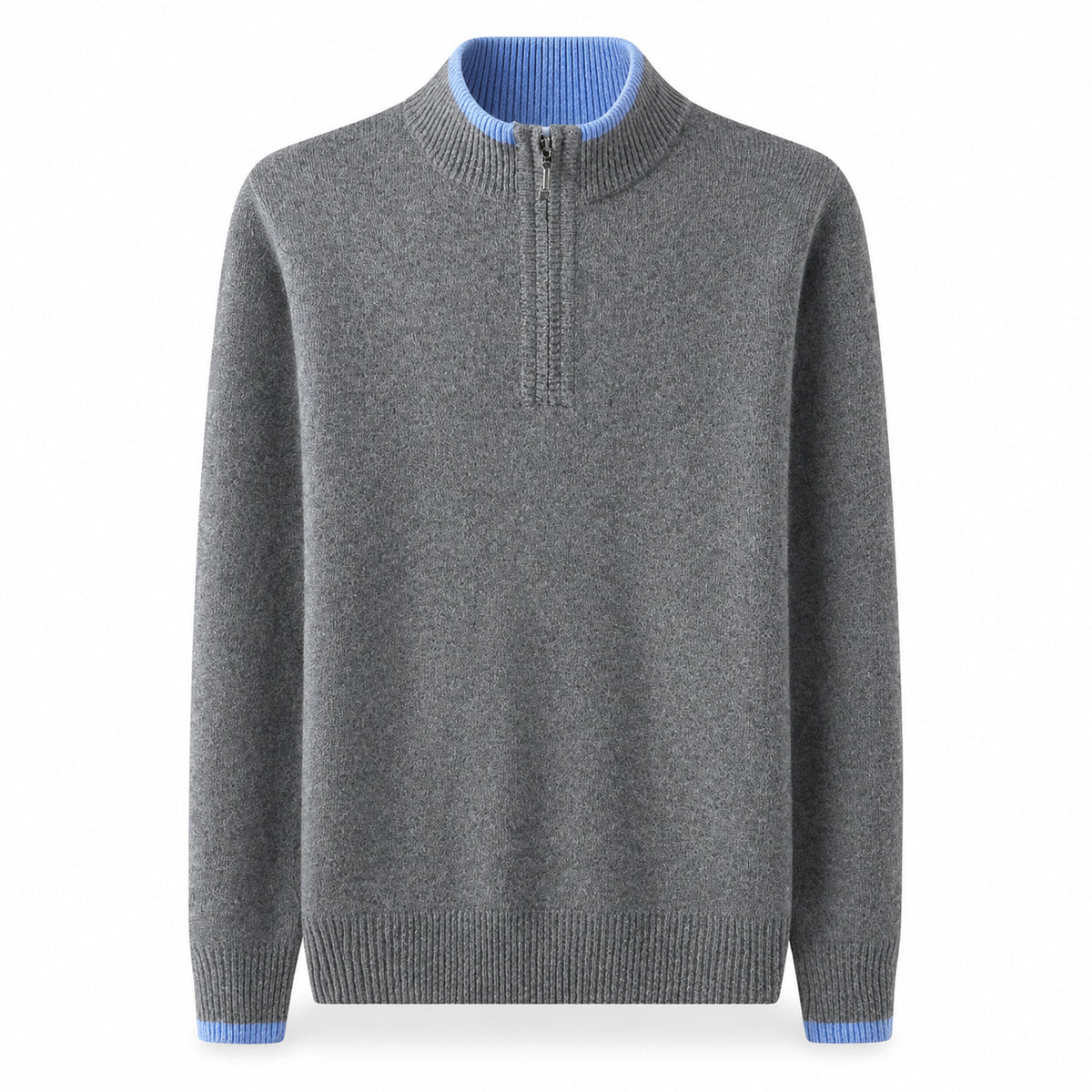 Contrast Quarter-Zip Wool Sweater – Grey & Blue