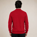 Contrast Quarter-Zip Wool Sweater – Red & Beige