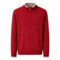 Contrast Quarter-Zip Wool Sweater – Red & Beige