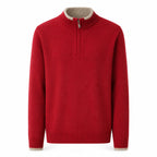 Contrast Quarter-Zip Wool Sweater – Red & Beige