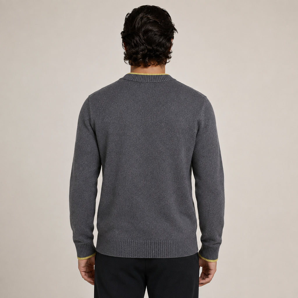 Contrast Quarter-Zip Wool Sweater – Charcoal & Lime