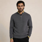 Contrast Quarter-Zip Wool Sweater – Charcoal & Lime
