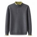 Contrast Quarter-Zip Wool Sweater – Charcoal & Lime