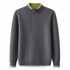 Contrast Quarter-Zip Wool Sweater – Charcoal & Lime