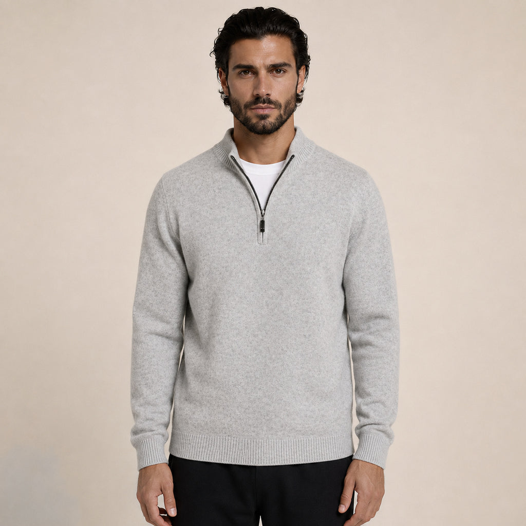 Quarter-Zip Wool Sweater – Light Grey