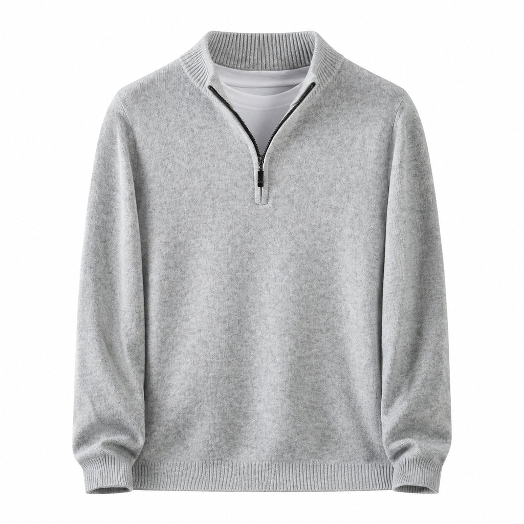 Quarter-Zip Wool Sweater – Light Grey