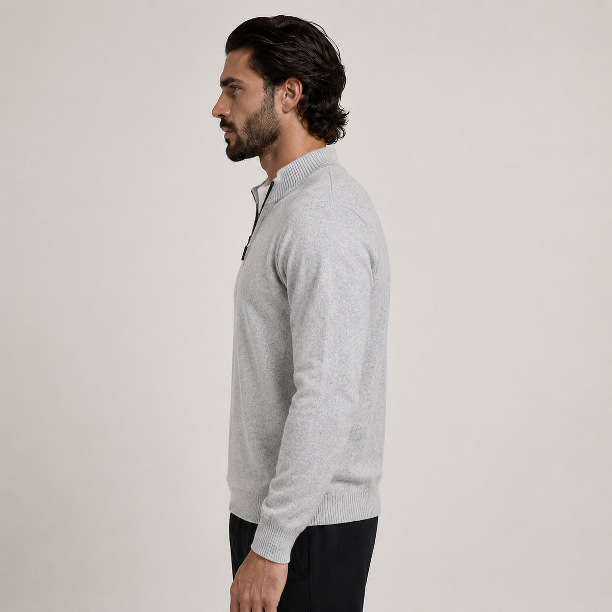 Quarter-Zip Wool Sweater – Light Grey