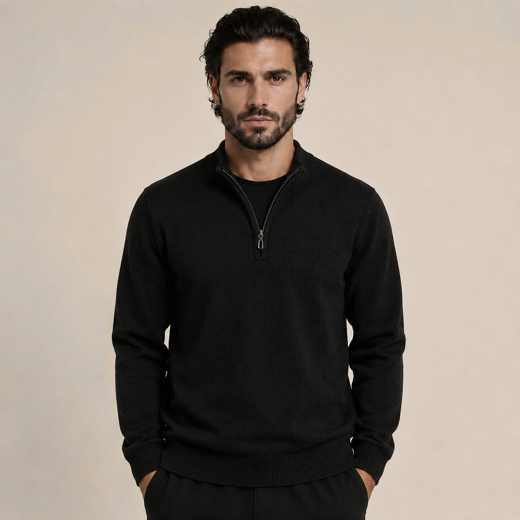 Quarter-Zip Wool Sweater – Black