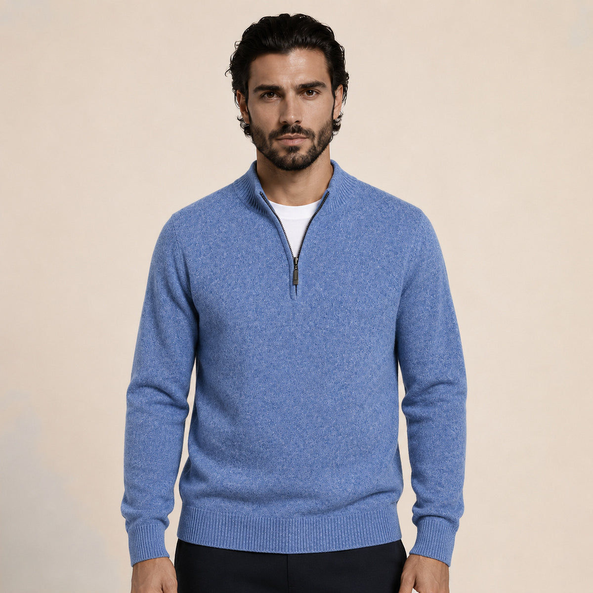 Quarter-Zip Wool Sweater – Blue