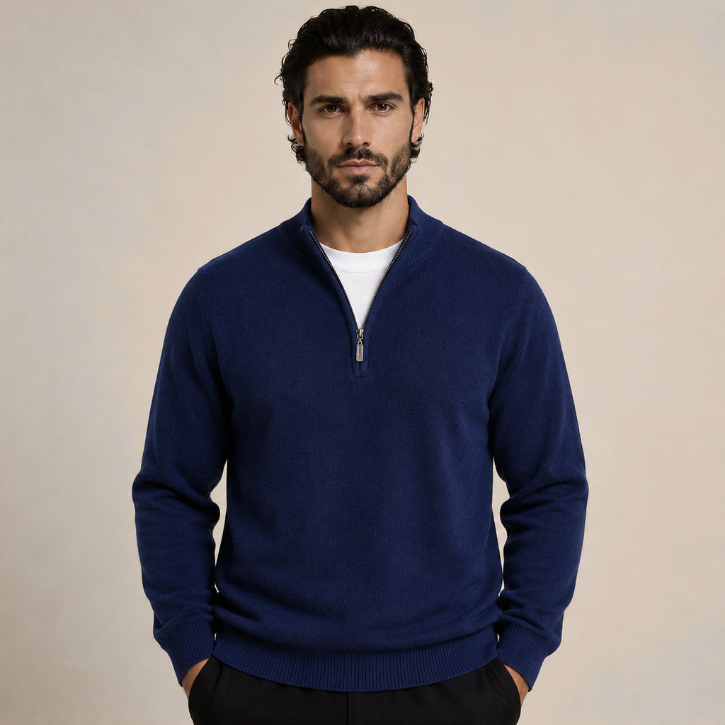 Quarter-Zip Wool Sweater – Navy