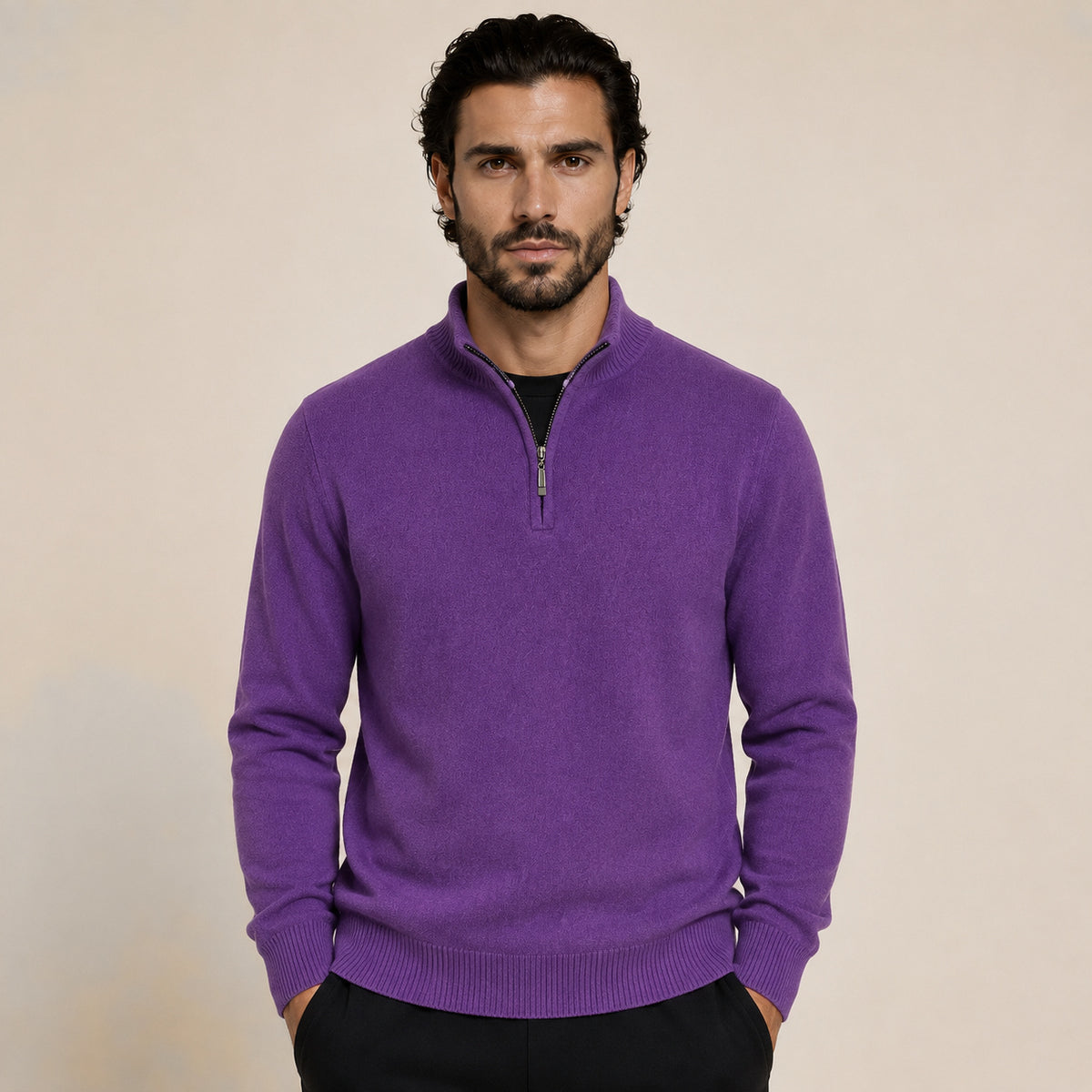 Quarter-Zip Wool Sweater – Purple
