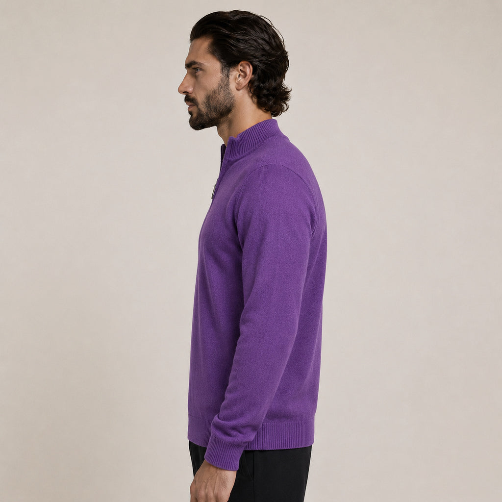 Quarter-Zip Wool Sweater – Purple